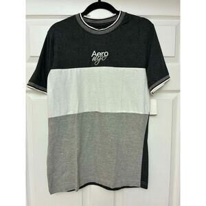 Aeropostale AERO T-Shirt M Gray White Colorblock Embroidered‎ Logo Casual Men's